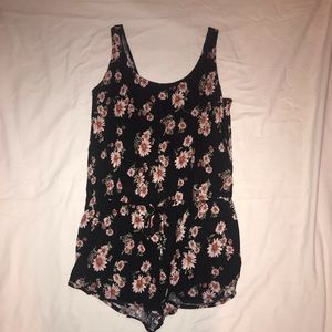 Black floral patterned romper